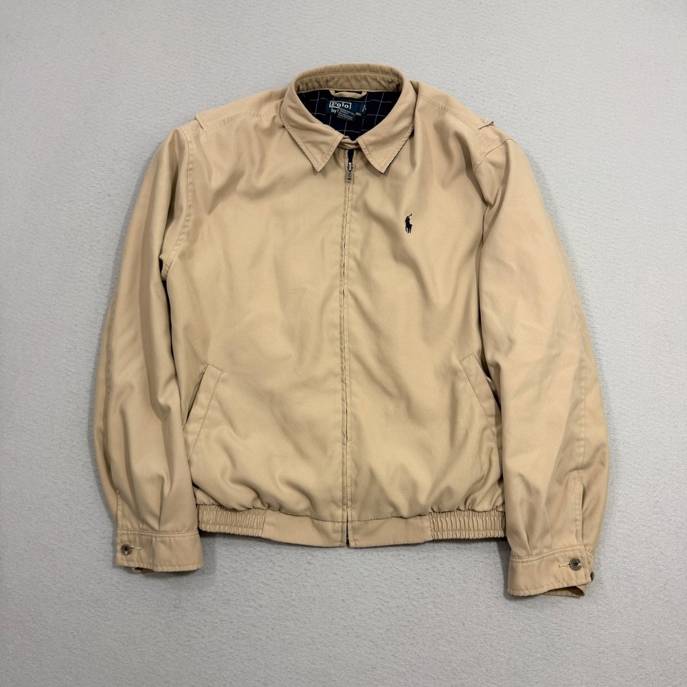 Polo Ralph Lauren Jacket Large Tan Bomber Windbreaker Full Zip Classic Preppy
